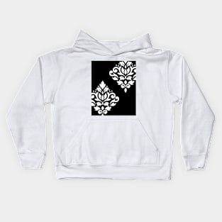 Scroll Damask Art I White on Black Kids Hoodie